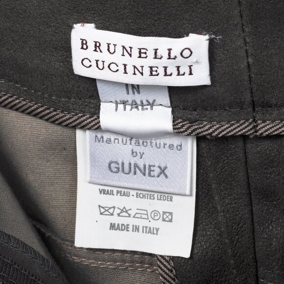 Brunello Cucinelli Grey Leather Panelled Skinny Pants - Picture 8 of 9